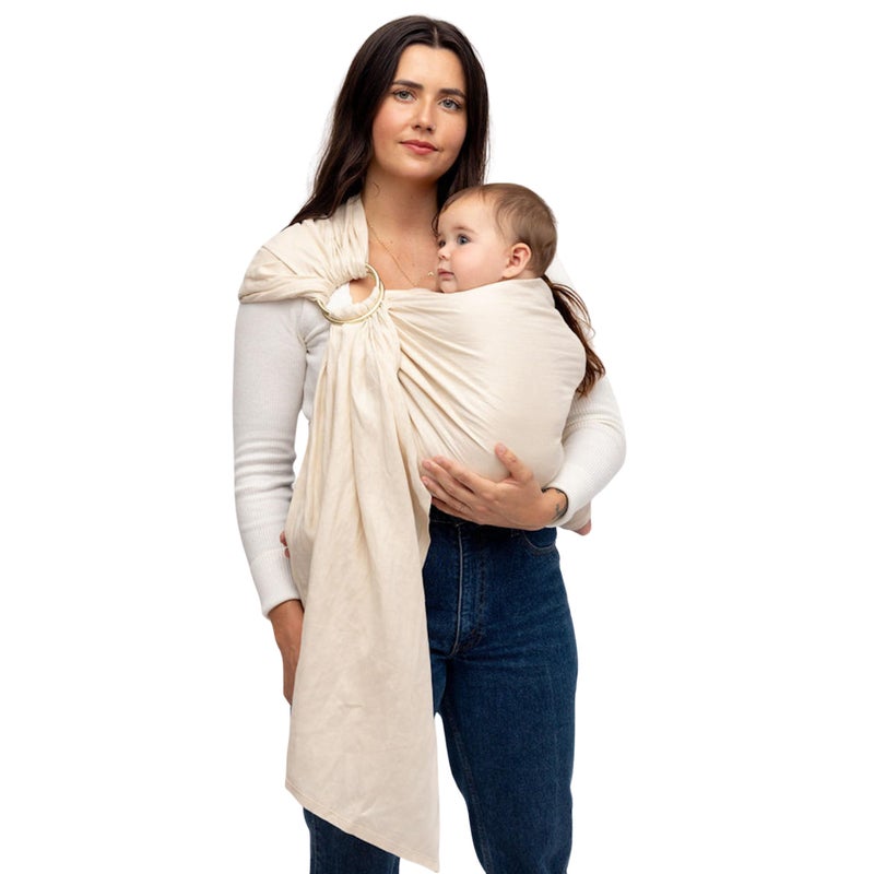 WildBird - Ring Sling Baby Carrier - 0-36 Months (up to 35 lbs) - Standard (74") Sparrow & Rose Gold Ring - Front, Hip or Back Carry - Adjustable Fit - Natural Linen - Baby Essentials - New Mom Gifts - Image 1